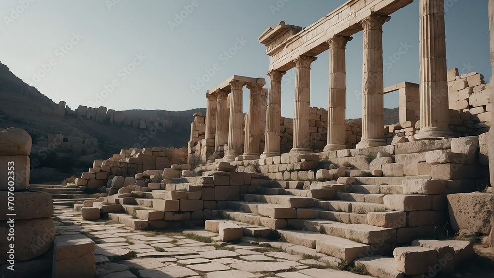 Ancient greek architecture ruins with columns and stairs from Generative AI