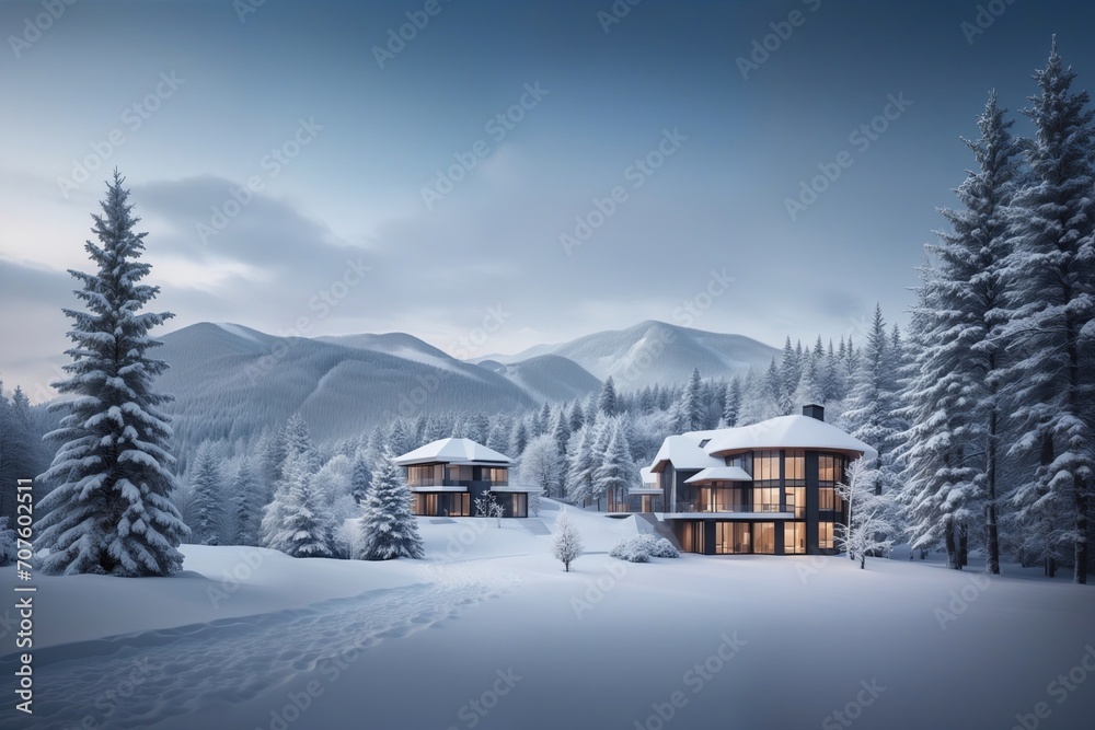 Winter Forest Architecture Scenery