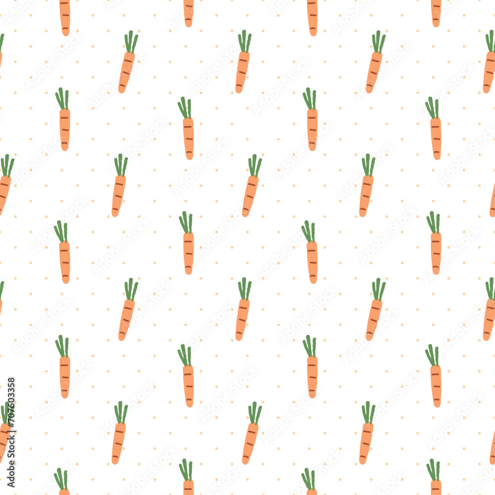Seamless Pattern with Carrot Design on White Bakground with Dots
