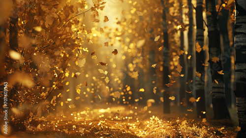 A lot of golden leaves and trees. autumn concpt.  photo