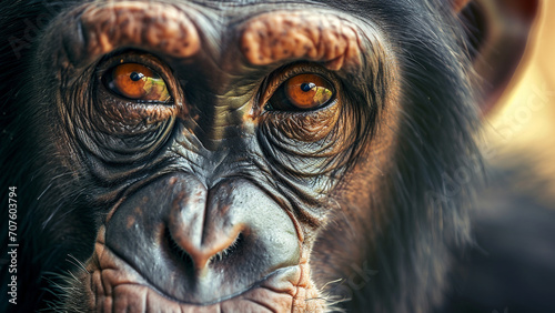 Chimpanzee Close Up A Glimpse into the Soulful Eyes of Nature © icehawk33