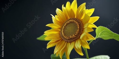 A sunflower stands boldly against a dark gray background, creating a dramatic and contrasting scene that emphasizes the flower's vibrant and radiant qualities.