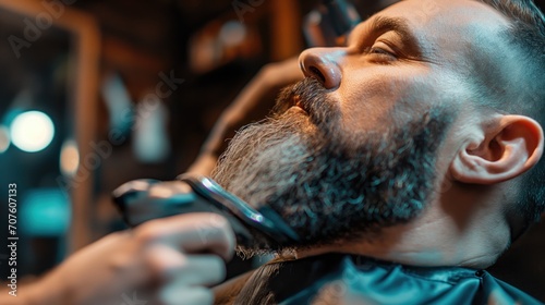 Precision Barber Grooming: Masterful Beard Shaping with Electric Clippers photo