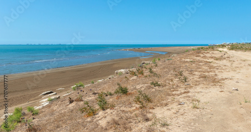Sea coast with sandy beach and azure water