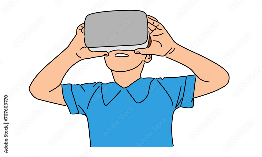 line art color of man in glasses virtual reality device