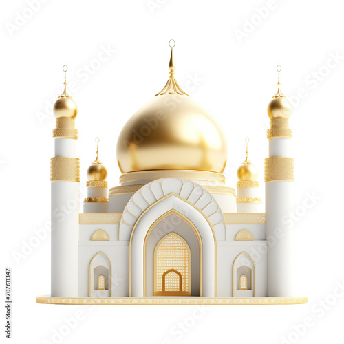 3d islamic mosque illustration with gold and white color