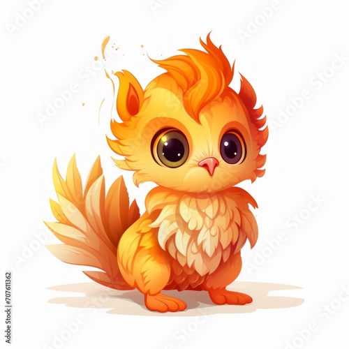 A charming fairy-tale animal companion, like a baby griffin or a miniature phoenix. flat, fairy tale, cartoon, cute, white background Generative AI