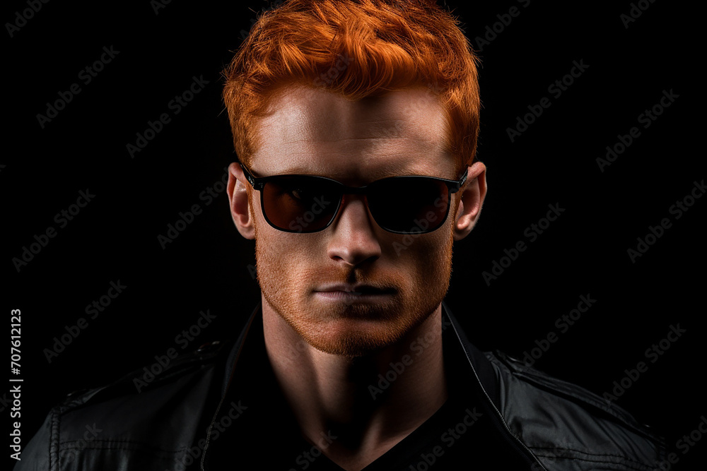 Studio portrait of handsome man in sunglasses standing on colour background Studio portrait of handsome man in sunglasses standing on colour background