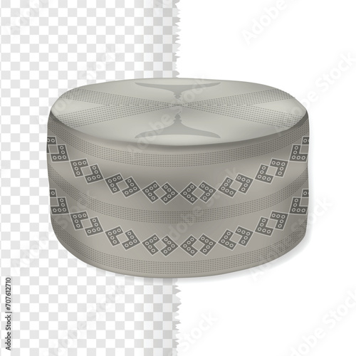 Realistic islamic men prayer cap vector illustration of gray white colour photo