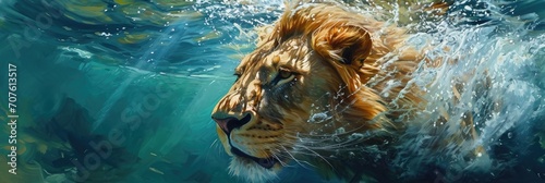 a lion is underwater, generative AI photo