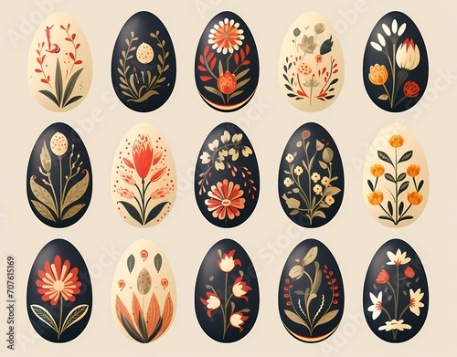 set of easter eggs with black background