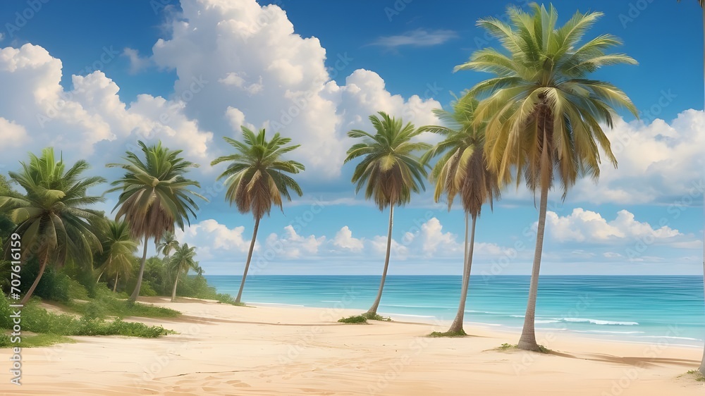palm trees on the beach,Palm trees on a deserted, dreamy, tropical sand beach