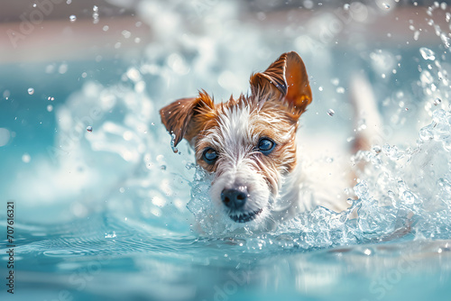 Playful Jack Russell Terrier Dog Splashing in Pool