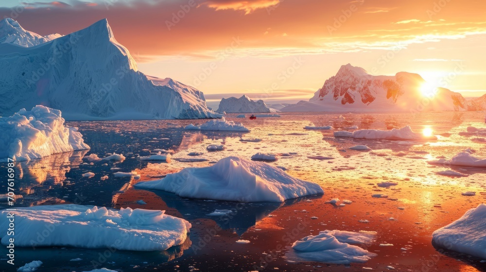 Antarctic horizon at sunset Generative AI