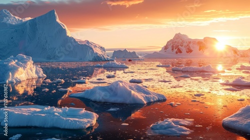 Antarctic horizon at sunset Generative AI