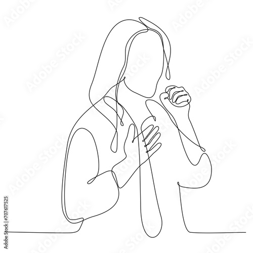 continuous line drawing woman coughing because she is infected with covid 19 virus vector illustration