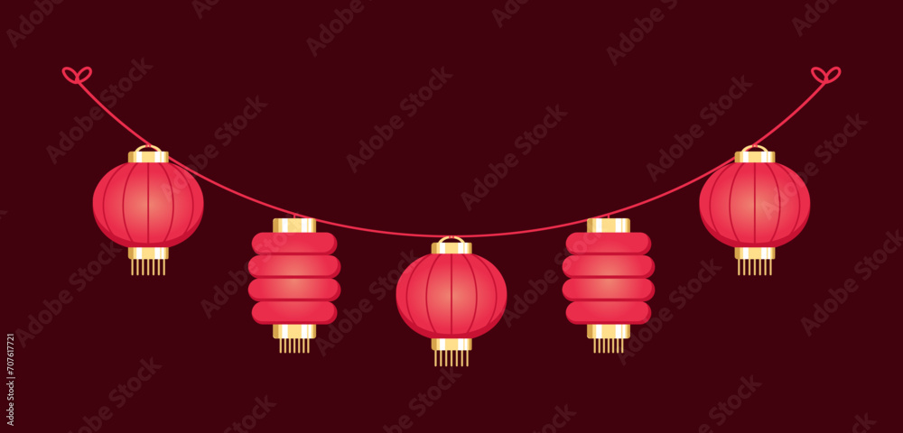 Chinese Lantern Hanging Garland, Lunar New Year and Mid-Autumn Festival Decoration Graphic Chinese Lantern Hanging Garland, Lunar New Year and Mid-Autumn Festival Decoration Graphic