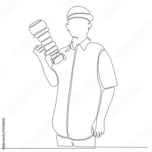 male continuous line see using binoculars vector illustration