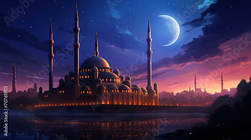 mosque at ramadan night with beautiful sky
