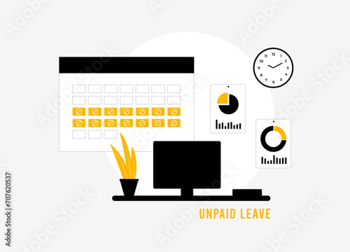 Unpaid leave of absence - job-retaining time off without salary for personal needs, family care or professional growth. Global employers need to know diverse regulations for compliance illustration