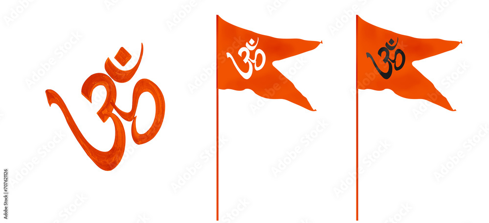 Om symbol, OM Flag flying with white and black om symbol for ayodhya ram mandir - obrazy, fototapety, plakaty 