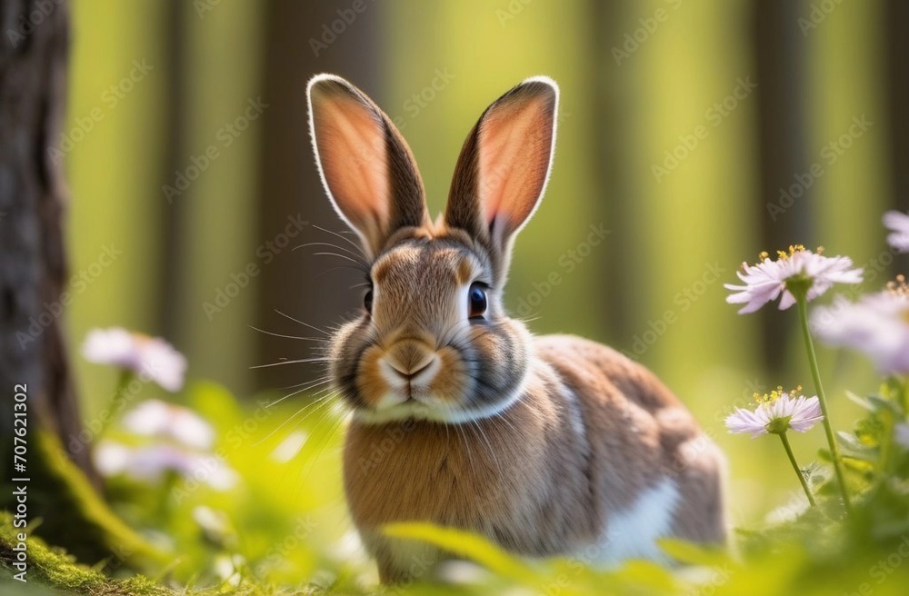 Obraz premium Cute rabbit in the grass in spring.
