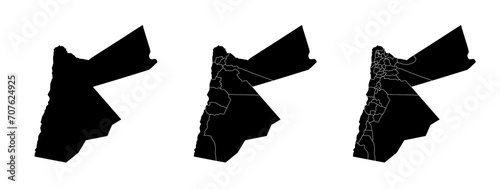 Set of isolated Jordan maps with regions. Isolated borders, departments, municipalities.