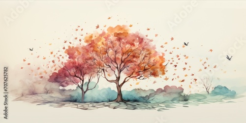 Muted colors summer tree clipart Generative AI
