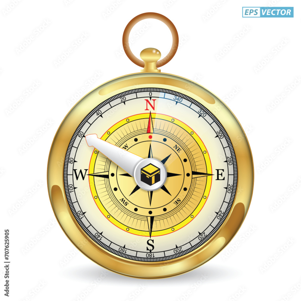 realistic wind compass for kabah direction or al haram mosque directional compass (translation text : kaba direction). 3D Render realistic wind compass for kabah direction or al haram mosque directional compass (translation text : kaba direction). 3D Render