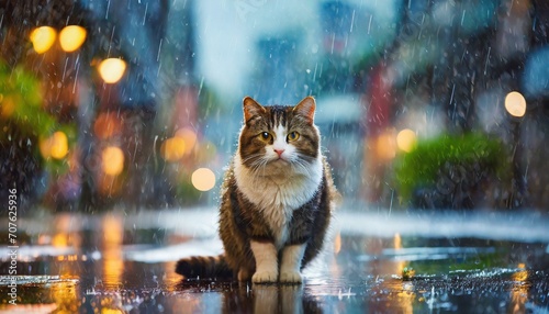 The Curious Cat Chronicles: Rain-soaked Tales from the Streets"