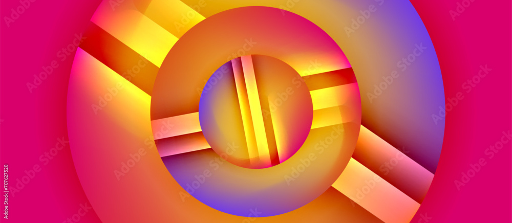 Obraz premium Glossy metal glowing circles geometric background. Minimal abstract composition. Vector illustration For Wallpaper, Banner, Background, Card, Book Illustration, landing page