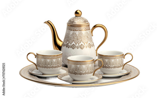 Arabic Coffee Set, Intricately Designed, Fostering Moments of Cultural Connection on White or PNG Transparent Background.