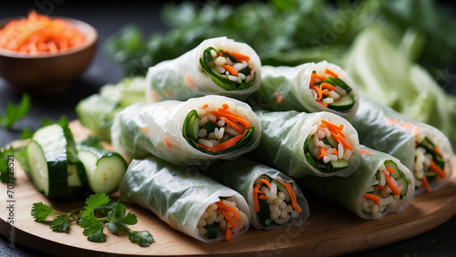 Describe a diverse assortment of vegetables that can be used to create vibrant and flavorful spring rolls