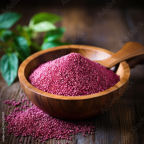 Amaranth Millet in a Wooden Bowl on White Background