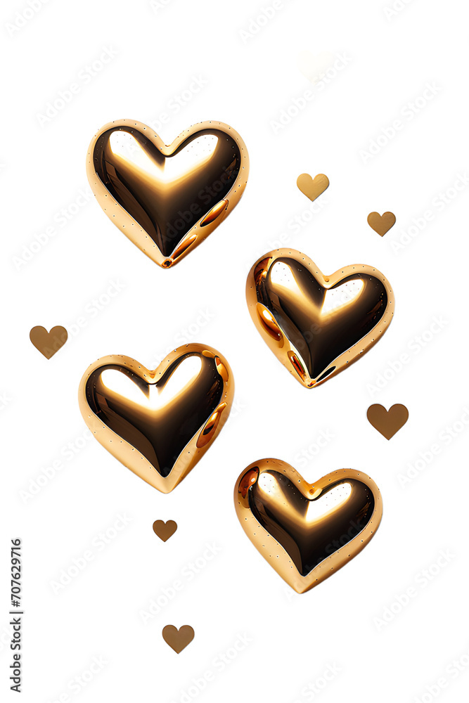 golden hearts on a white background