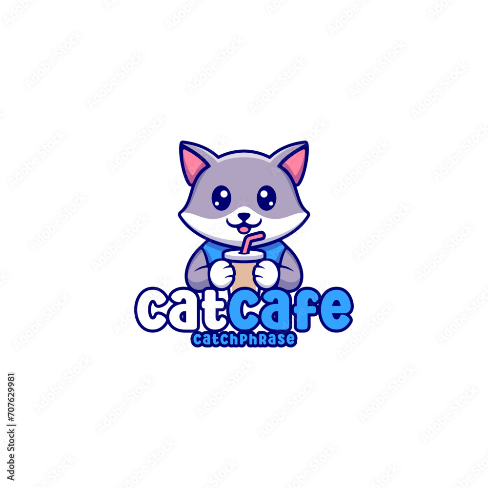 Cat cafe logo, suitable as a cafe business logo, casual coffee place and the like