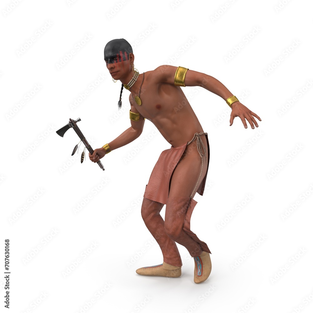 Fotografie Native American Iroquois Holding a Tomahawk