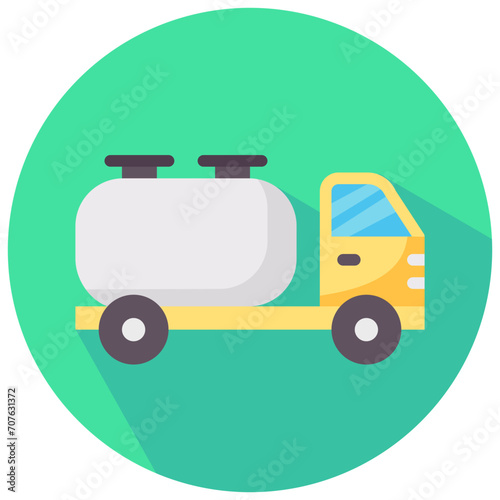 fuel truck round flat vector icon