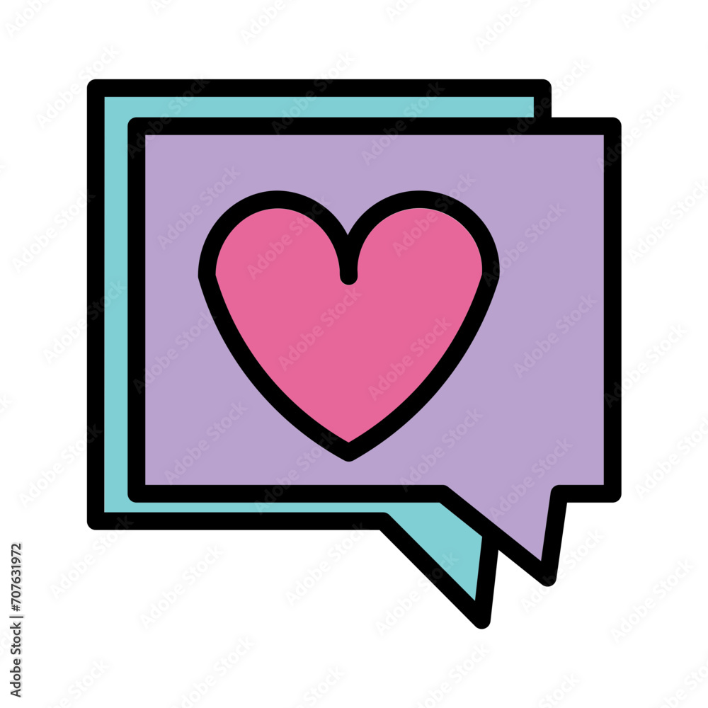 Chat Heart Love Filled Outline Icon