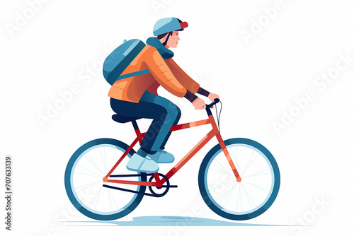 A young man on a bicycle. Smiling happy boy rides a bike. Outdoor activity, healthy leisure lifestyle concept. Male character flat vector illustration isolated on white background.