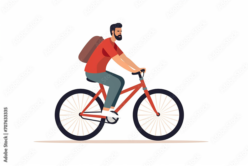 A young man on a bicycle. Smiling happy boy rides a bike. Outdoor activity, healthy leisure lifestyle concept. Male character flat vector illustration isolated on white background. A young man on a bicycle. Smiling happy boy rides a bike. Outdoor activity, healthy leisure lifestyle concept. Male character flat vector illustration isolated on white background.