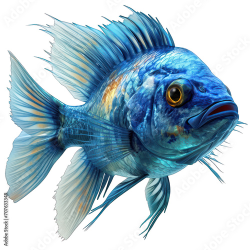 Blue Fish in Water Isolated on Transparent or White Background, PNG © Custom Media