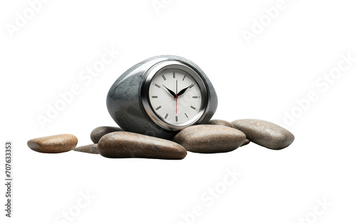 Clock on Stone, a Graceful Keeper of Moments in a Tapestry of Stone on White or PNG Transparent Background.