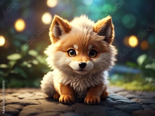 cute wolf baby in the forest illustration. Generative AI