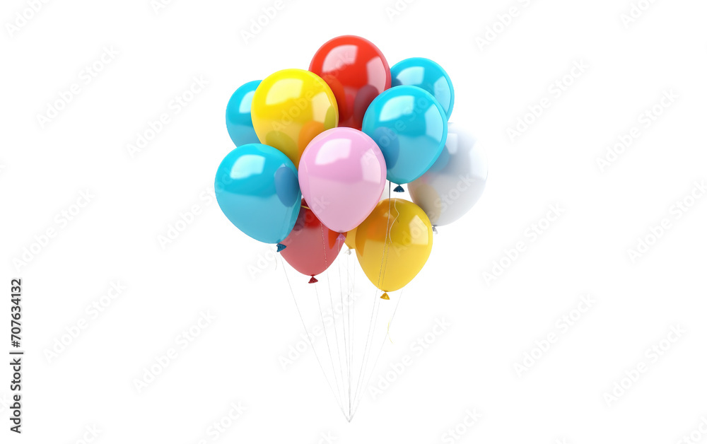 Bunch of Helium Filled Balloons, A Whimsical Bouquet Floating in Celebration on White or PNG Transparent Background.