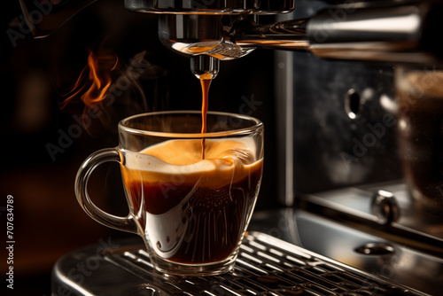coffee machine prepares capichuno, close-up