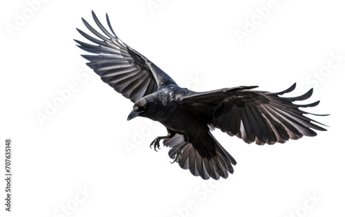 Flying Black Crow, a Dark Contrast to the Evenings Subtle Hues on White or PNG Transparent Background.