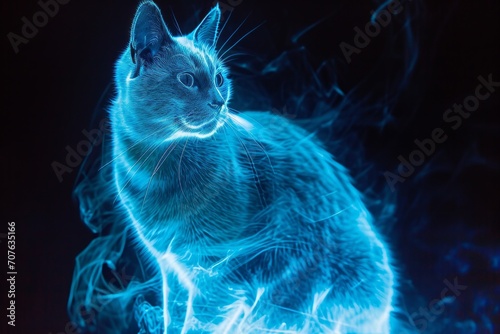 Cat on Blue light
