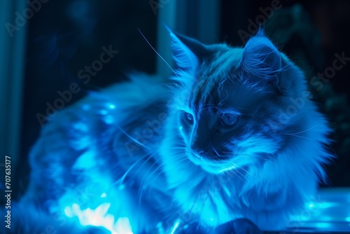Cat on Blue light