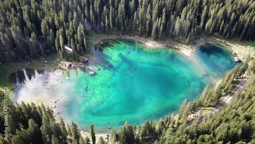 drone footage of the Karersee, South Tyrol, Italy. photo